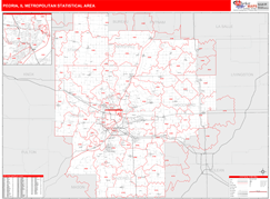 Peoria Metro Area Digital Map Red Line Style