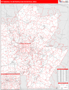 Pittsburgh Metro Area Digital Map Red Line Style