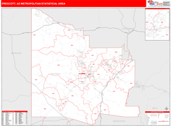 Prescott Metro Area Digital Map Red Line Style