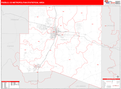 Pueblo Metro Area Digital Map Red Line Style