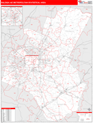 Raleigh Metro Area Digital Map Red Line Style