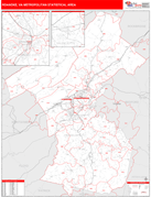 Roanoke Metro Area Digital Map Red Line Style