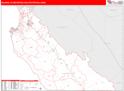 Salinas Metro Area Digital Map Red Line Style