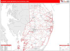 Salisbury Metro Area Digital Map Red Line Style