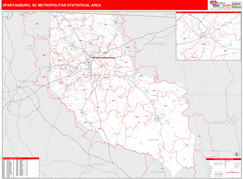 Spartanburg Metro Area Digital Map Red Line Style