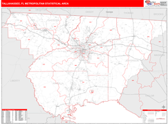 Tallahassee Metro Area Digital Map Red Line Style