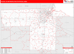 Toledo Metro Area Digital Map Red Line Style