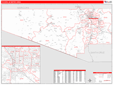 Tucson Metro Area Digital Map Red Line Style