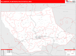 Williamsport Metro Area Digital Map Red Line Style