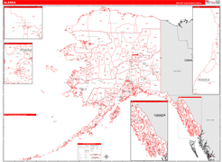 Alaska Digital Map Red Line Style