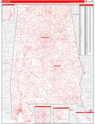 Alabama Digital Map Red Line Style