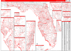 Florida Digital Map Red Line Style