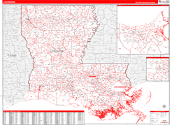 Louisiana Digital Map Red Line Style
