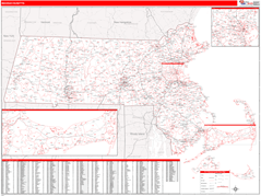 Massachusetts Digital Map Red Line Style