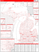 Michigan Digital Map Red Line Style