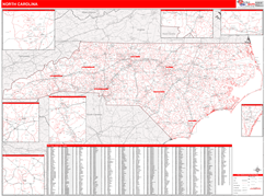 North Carolina Digital Map Red Line Style