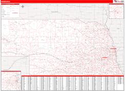 Nebraska Digital Map Red Line Style