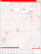Ohio Digital Map Red Line Style