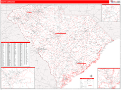 South Carolina Digital Map Red Line Style