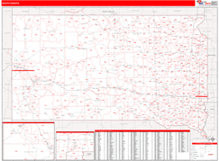 South Dakota Digital Map Red Line Style