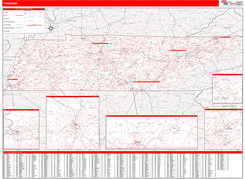 Tennessee Digital Map Red Line Style