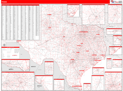 Texas Digital Map Red Line Style