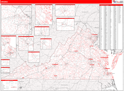 Virginia Digital Map Red Line Style