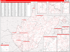 West Virginia Digital Map Red Line Style