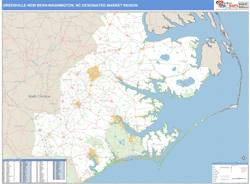 Greenville-New Bern-Washington, NC DMR Wall Map Basic Style