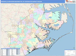 Greenville-New Bern-Washington, NC DMR Wall Map Color Cast Style