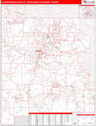 Albuquerque-Santa Fe, NM DMR Wall Map Red Line Style
