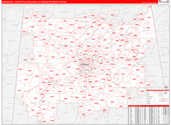 Birmingham (Anniston & Tuscaloosa), AL DMR Wall Map Red Line Style