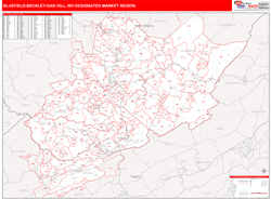 Bluefield-Beckley-Oak Hill, WV DMR Wall Map Red Line Style