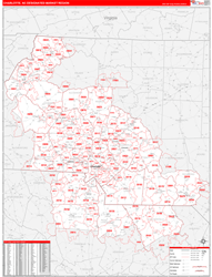 Charlotte, NC DMR Wall Map Red Line Style
