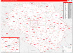 Columbia, SC DMR Wall Map Red Line Style
