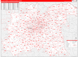 Dallas-Ft.Worth, TX DMR Wall Map Red Line Style