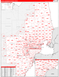 Detroit, MI DMR Wall Map Red Line Style