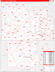 Elmira, NY DMR Wall Map Red Line Style