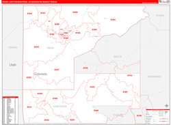 Grand Junction-Montrose, CO DMR Wall Map Red Line Style