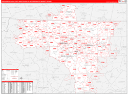 Greensboro-High Point-Winston Salem, NC DMR Wall Map Red Line Style