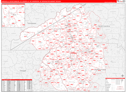 Greenville-Spartanburg, SC-Asheville, NC-Anderson, SC DMR Wall Map Red Line Style