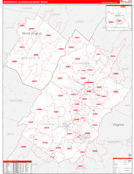 Harrisonburg, VA DMR Wall Map Red Line Style