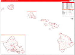 Honolulu, HI DMR Wall Map Red Line Style