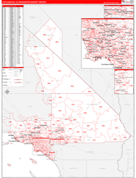 Los Angeles, CA DMR Wall Map Red Line Style