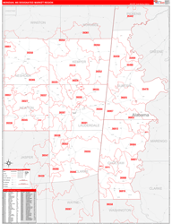 Meridian, MS DMR Wall Map Red Line Style