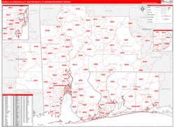 Mobile, AL-Pensacola (Ft. Walton Beach), FL DMR Wall Map Red Line Style