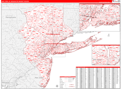 New York, NY DMR Wall Map Red Line Style