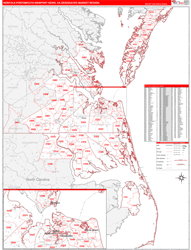 Norfolk-Portsmouth-Newport News, VA DMR Wall Map Red Line Style