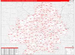 Paducah, KY-Cape Girardeau, MO-Harrisburg-Mt. Vernon, IL DMR Wall Map Red Line Style