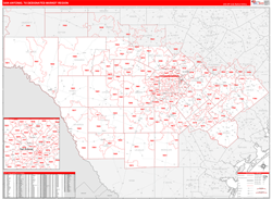 San Antonio, TX DMR Wall Map Red Line Style